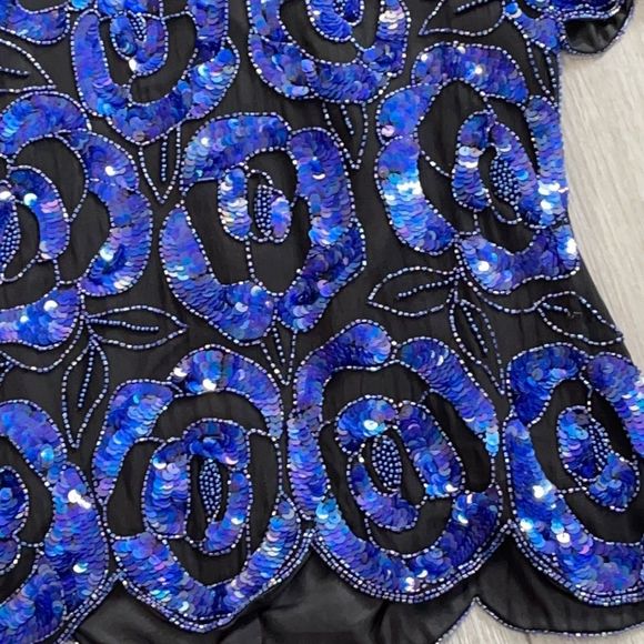 Vintage Blue Beaded Sequin Top - Picture 5 of 17